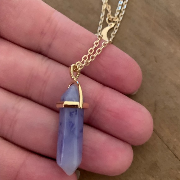 Blue Agate Moon layered Necklace - Picture 3 of 4